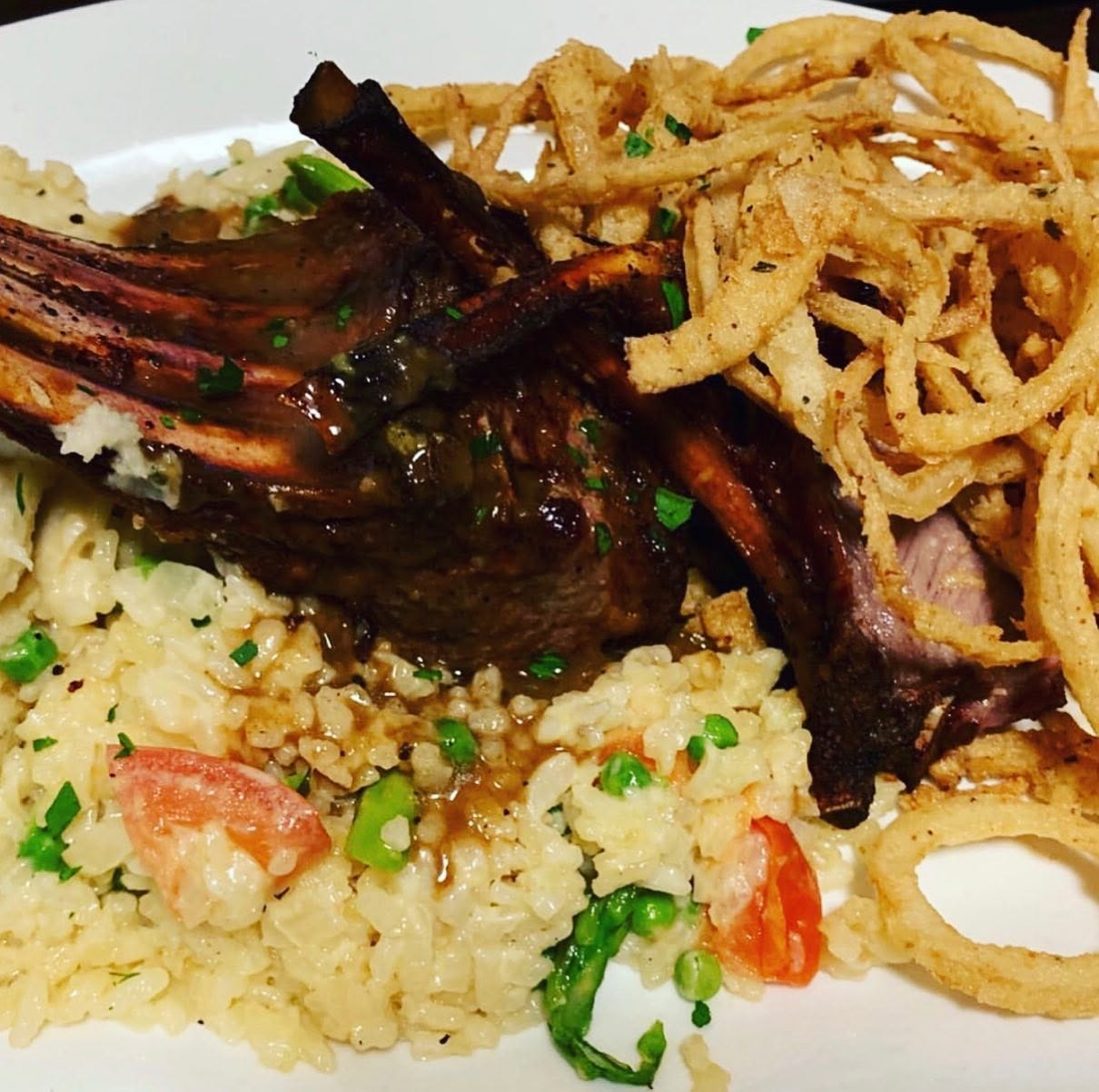 Braised short ribs over risotto