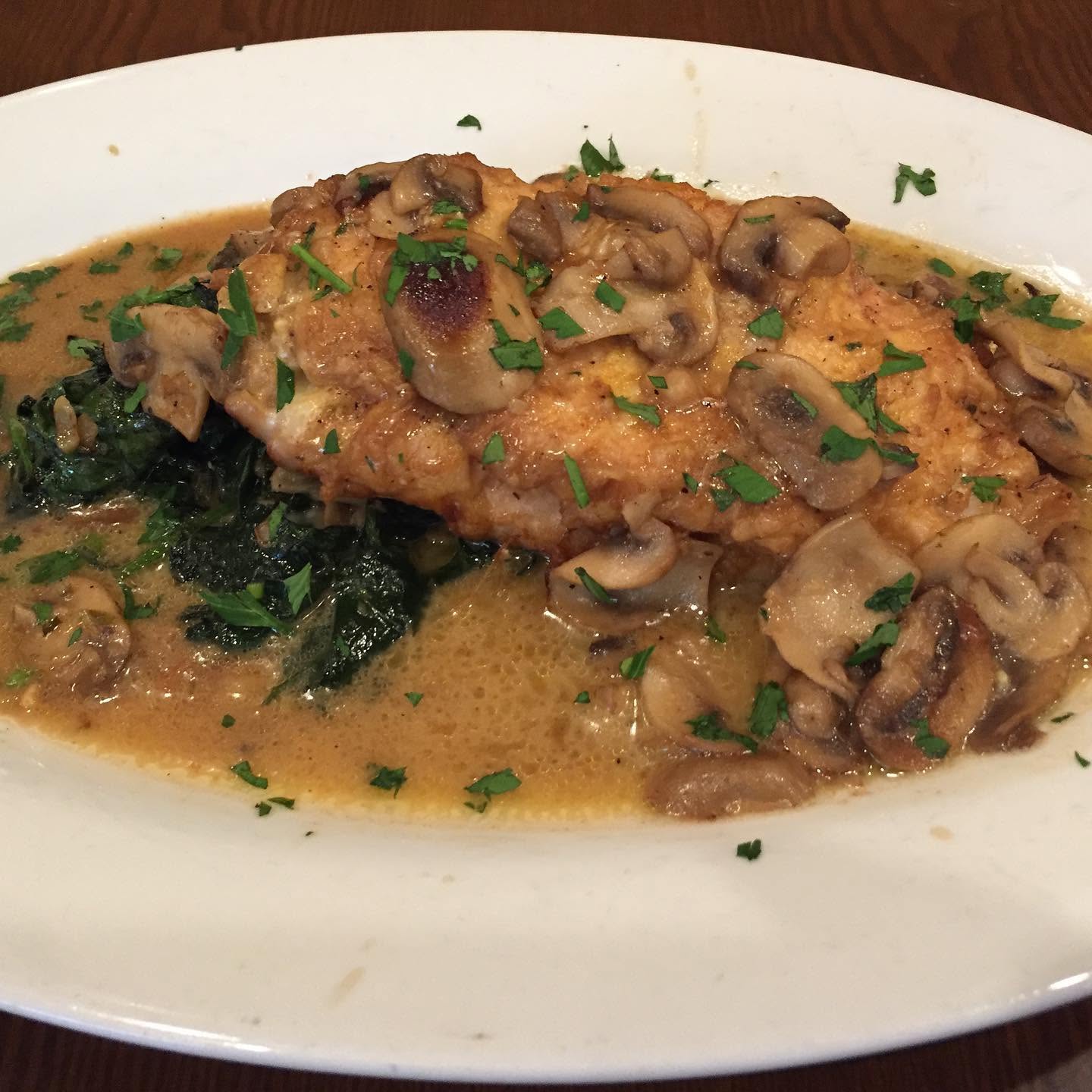 Chicken marsala with mushrooms and saut&eacute;ed vegetables