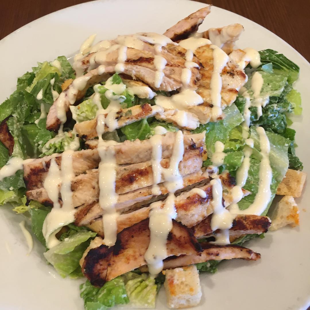 Grilled chicken Caesar salad with croutons
